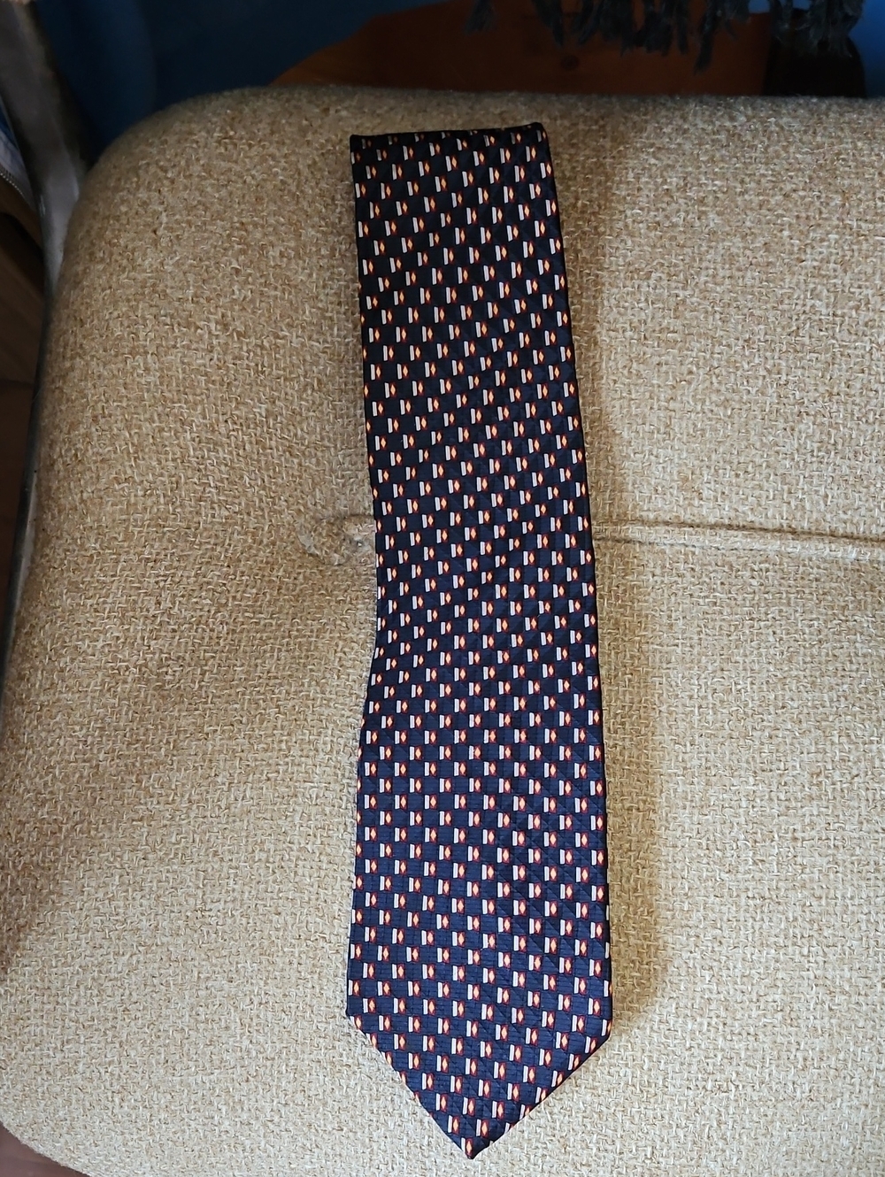 bill blass Navy Tie with Orange Micro-Pattern